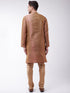 Vastramay Men's Maroon And Rose Gold Silk Blend Kurta With Churidar Set