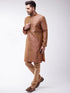 Vastramay Men's Maroon And Rose Gold Silk Blend Kurta With Churidar Set