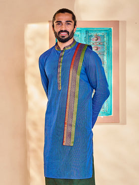 Vastramay Men's Blue Cotton Kurta