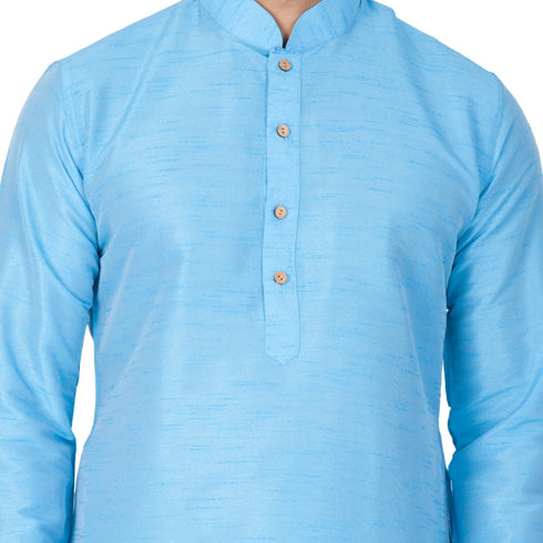 Vastramay Vastramay Men's Light Blue Cotton Silk Blend Kurta and Pyjama Set