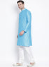Vastramay Vastramay Men's Light Blue Cotton Silk Blend Kurta and Pyjama Set