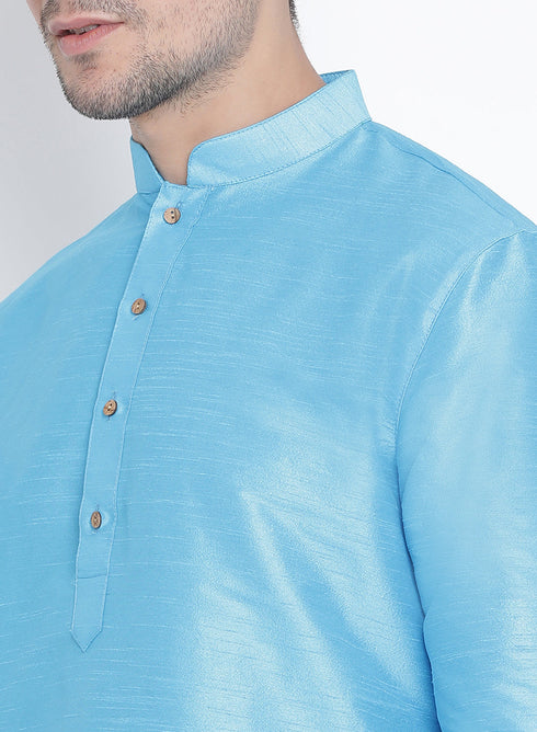 Vastramay Vastramay Men's Light Blue Cotton Silk Blend Kurta and Pyjama Set