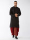 Vastramay Men's Black And Maroon Silk Blend Kurta And Dhoti Set