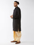Vastramay Men's Black And Gold Silk Blend Kurta And Dhoti Set