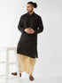 Vastramay Men's Black And Gold Silk Blend Kurta And Dhoti Set