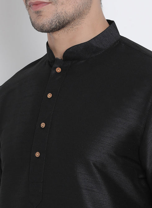 VM BY VASTRAMAY Men's Black Cotton Silk Blend Kurta and Pyjama Set