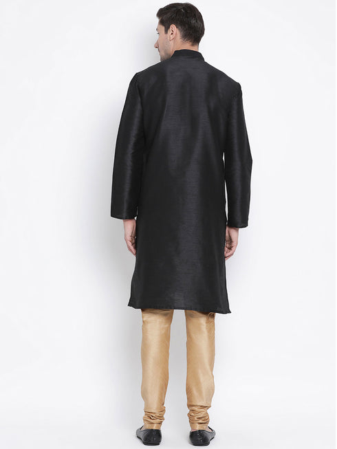 VM BY VASTRAMAY Men's Black Cotton Silk Blend Kurta and Pyjama Set