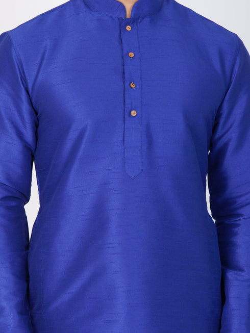 Vastramay Vastramay Men's Blue Cotton Silk Blend Kurta and Dhoti Pant Set