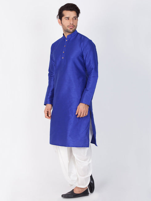 Vastramay Vastramay Men's Blue Cotton Silk Blend Kurta and Dhoti Pant Set