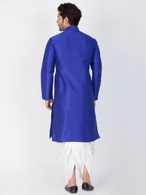 Vastramay Vastramay Men's Blue Cotton Silk Blend Kurta and Dhoti Pant Set