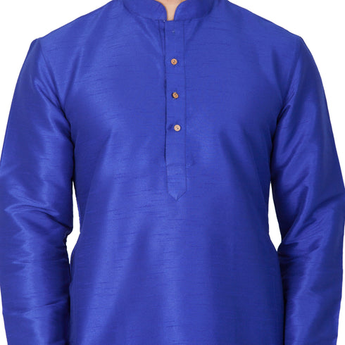 Vastramay Men's Blue Cotton Silk Blend Kurta and Pyjama Set