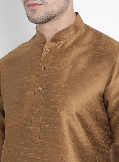 Vastramay Vastramay Men's Brown Cotton Silk Blend Kurta and Pyjama Set