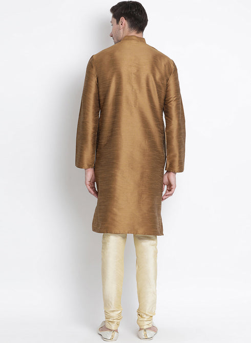Vastramay Vastramay Men's Brown Cotton Silk Blend Kurta and Pyjama Set