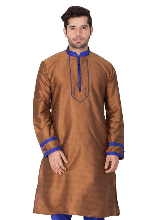 VASTRAMAY Men's Brown Cotton Silk Blend Kurta