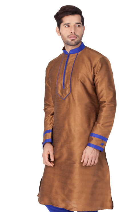 VASTRAMAY Men's Brown Cotton Silk Blend Kurta