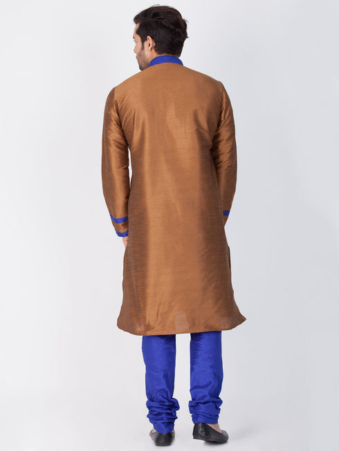VASTRAMAY Men's Brown Silk Blend Kurta and Pyjama Set