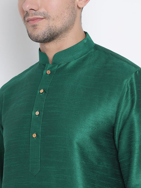 Vastramay Vastramay Men's Green Cotton Silk Blend Kurta and Pyjama Set