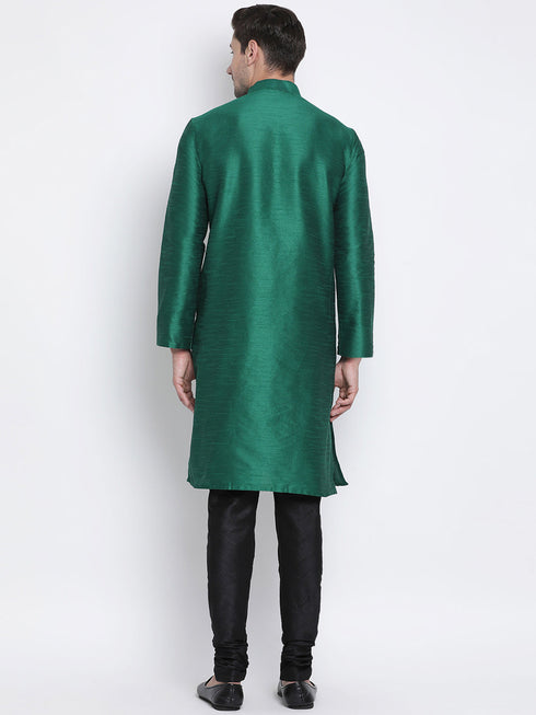 Vastramay Vastramay Men's Green Cotton Silk Blend Kurta and Pyjama Set