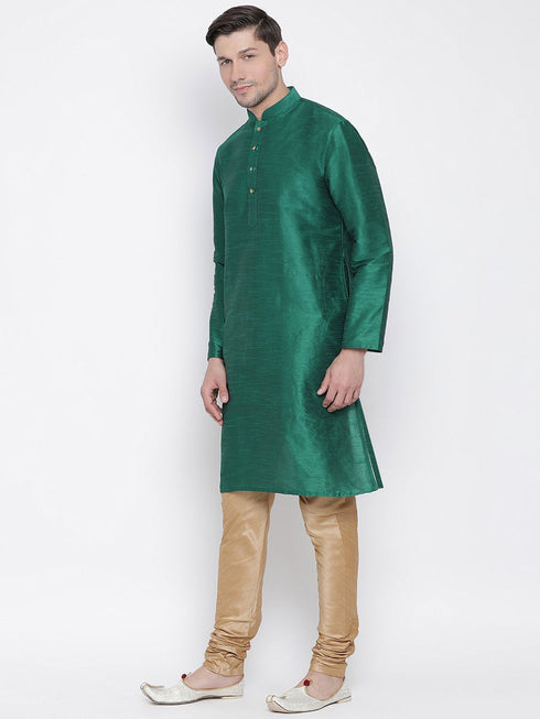 Vastramay Vastramay Men's Green Cotton Silk Blend Kurta and Pyjama Set