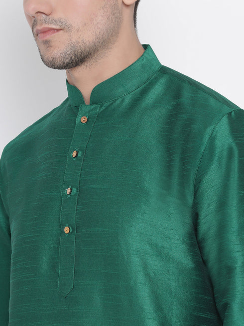 Vastramay Vastramay Men's Green Cotton Silk Blend Kurta and Pyjama Set