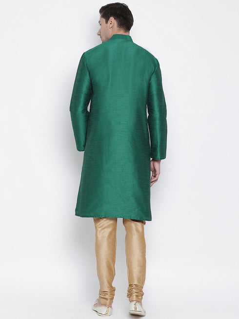 Vastramay Vastramay Men's Green Cotton Silk Blend Kurta and Pyjama Set