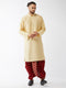 Vastramay Men's Gold And Maroon Cotton Silk Blend Kurta And Dhoti Set