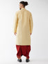 Vastramay Men's Gold And Maroon Cotton Silk Blend Kurta And Dhoti Set