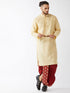 Vastramay Men's Gold And Maroon Cotton Silk Blend Kurta And Dhoti Set