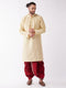 Vastramay Men's Gold And Maroon Silk Blend Kurta And Dhoti Set