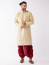 Vastramay Men's Gold And Maroon Silk Blend Kurta And Dhoti Set