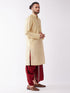 Vastramay Men's Gold And Maroon Silk Blend Kurta And Dhoti Set