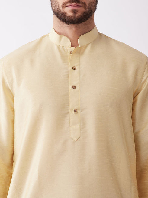 Vastramay Men's Gold And Maroon Silk Blend Kurta And Dhoti Set