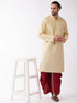 Vastramay Men's Gold And Maroon Silk Blend Kurta And Dhoti Set