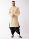 Vastramay Men's Gold Silk Blend Kurta And Black Dhoti Set