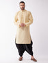 Vastramay Men's Gold Silk Blend Kurta And Black Dhoti Set