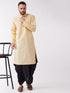 Vastramay Men's Gold Silk Blend Kurta And Black Dhoti Set