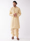 Vastramay Men's Gold Solid Silk Blend Kurta And Dhoti Set