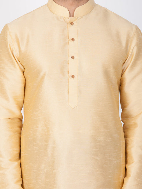 Vastramay Vastramay Men's Gold Cotton Silk Blend Kurta and Dhoti Pant Set