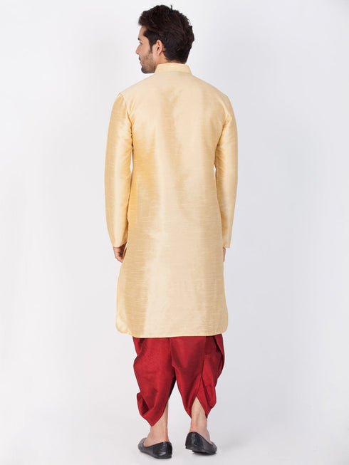 Vastramay Vastramay Men's Gold Cotton Silk Blend Kurta and Dhoti Pant Set