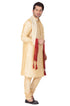 Vastramay Men's Gold Cotton Silk Blend Kurta, Pyjama & Dupatta Set