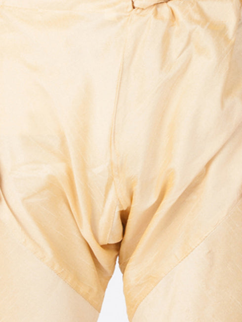 Vastramay Men's Gold Cotton Silk Blend Kurta, Pyjama & Dupatta Set