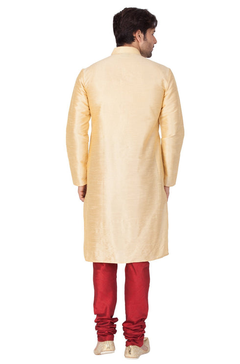 Vastramay Vastramay Men's Gold Cotton Silk Blend Kurta and Pyjama Set