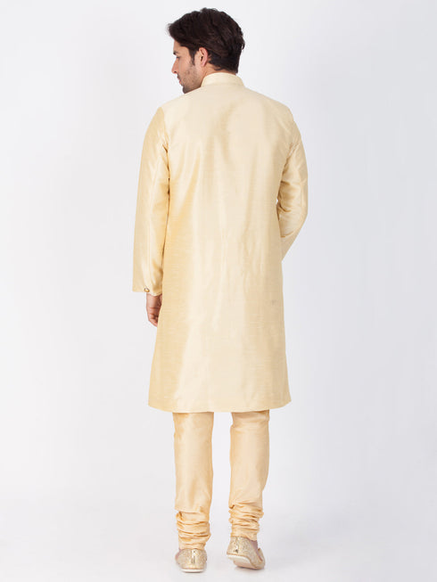 VASTRAMAY Men's Gold Silk Blend Sherwani Set