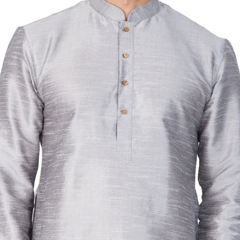 Vastramay Vastramay Men's Grey Cotton Silk Blend Kurta and Dhoti Pant Set