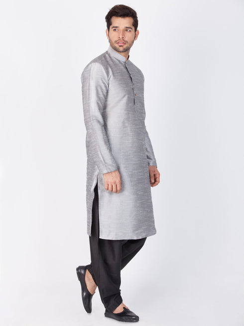 Vastramay Vastramay Men's Grey Cotton Silk Blend Kurta and Dhoti Pant Set