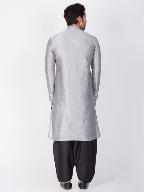 Vastramay Vastramay Men's Grey Cotton Silk Blend Kurta and Dhoti Pant Set