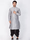 Vastramay Men's Grey Cotton Silk Blend Kurta and Dhoti Pant Set