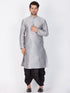 Vastramay Men's Grey Cotton Silk Blend Kurta and Dhoti Pant Set