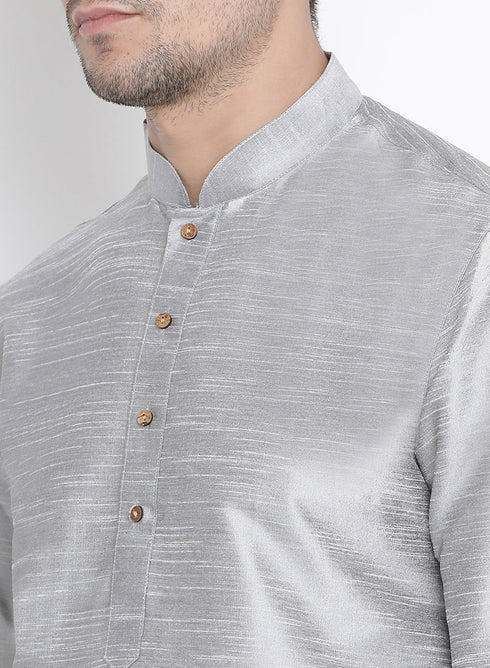 Vastramay Vastramay Men's Grey Cotton Silk Blend Kurta and Pyjama Set