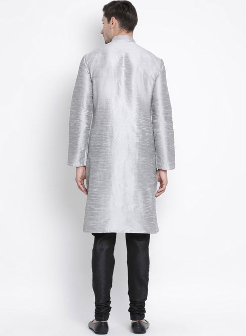 Vastramay Vastramay Men's Grey Cotton Silk Blend Kurta and Pyjama Set